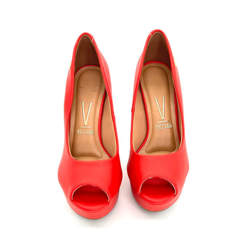 Vizzano 1830-500 Peeptoe Platform Pump in Red Napa